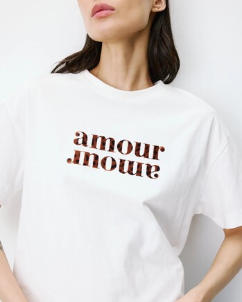 IVORY SHORT-SLEEVED COTTON T-SHIRT WITH LETTERING ANIS