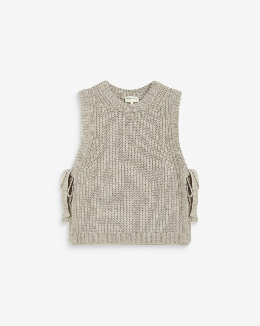 SLEEVELESS SIDE-TIE SWEATER GREGE ARGAN