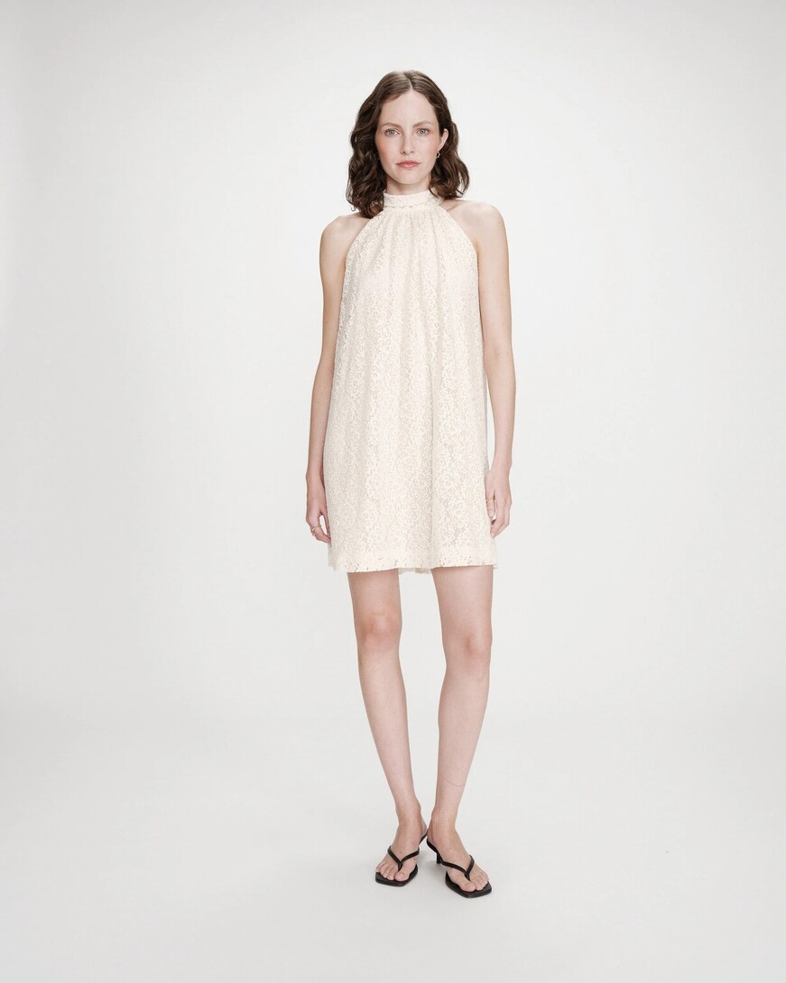 SHORT LACE DRESS ECRU VASARELY