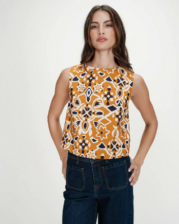  STAIGHT PRINTED TOP COGNAC VENISE