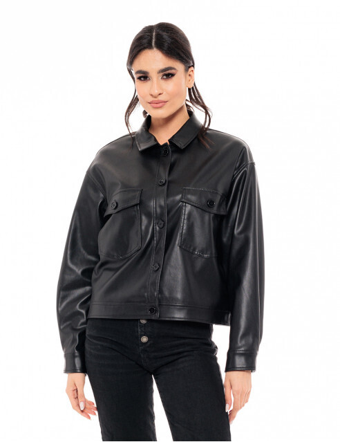 FASHION COAT BLACK ECO LEATHER,L
