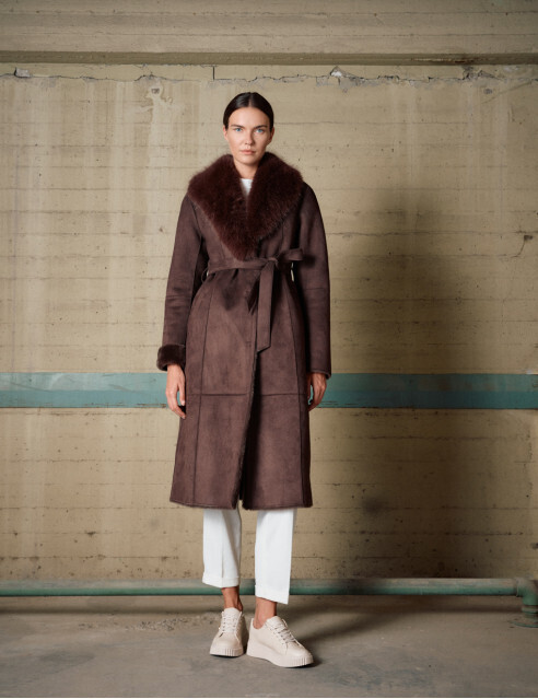 LONG COAT WITH FAUX FUR BISTON