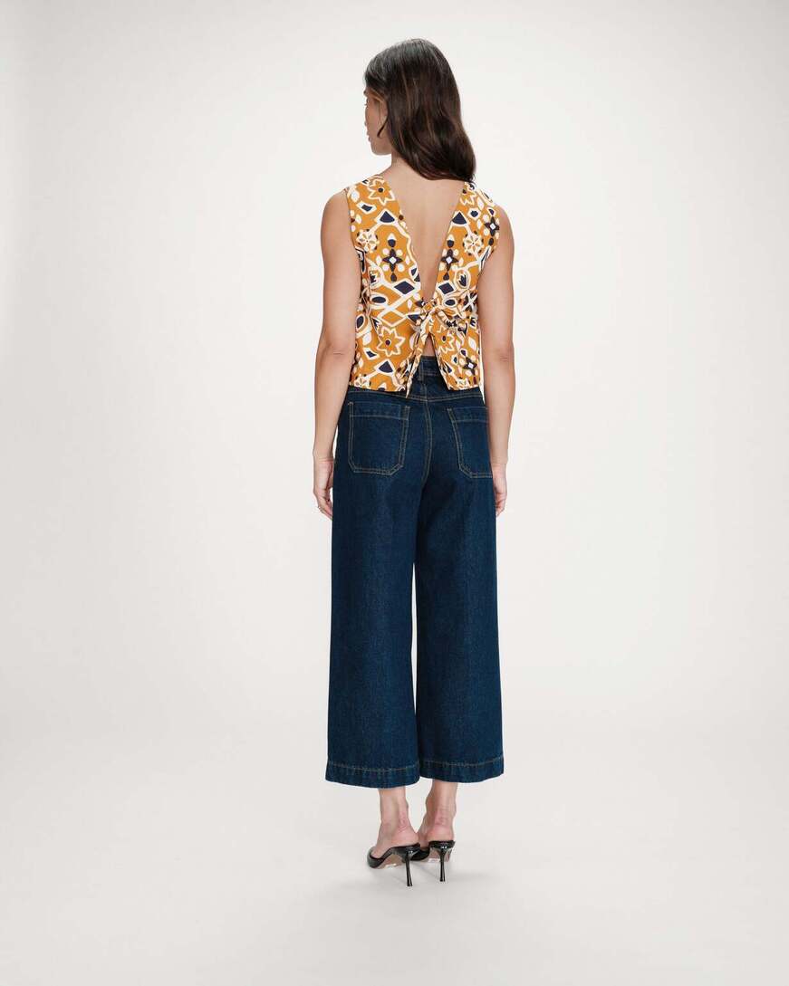  STAIGHT PRINTED TOP COGNAC VENISE