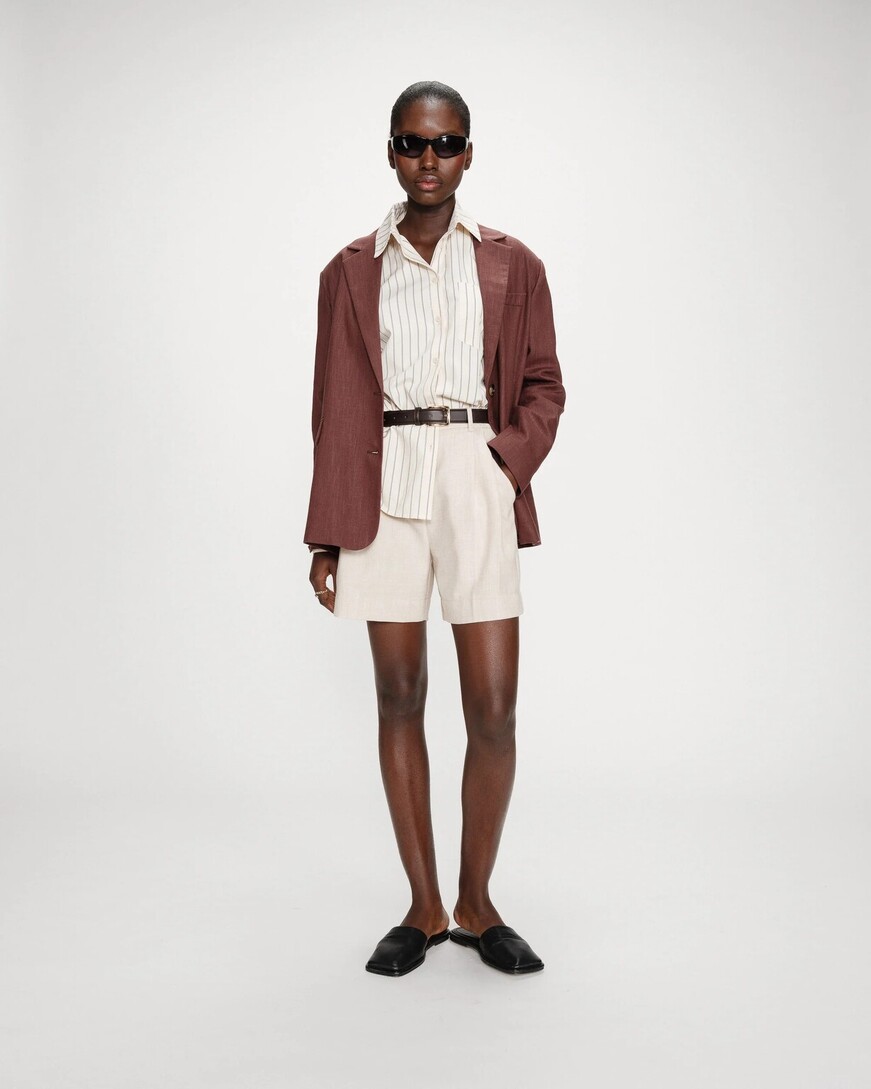 STRAIGHT BUTTONED LINEN SUIT CHOCOLAT VELIZE