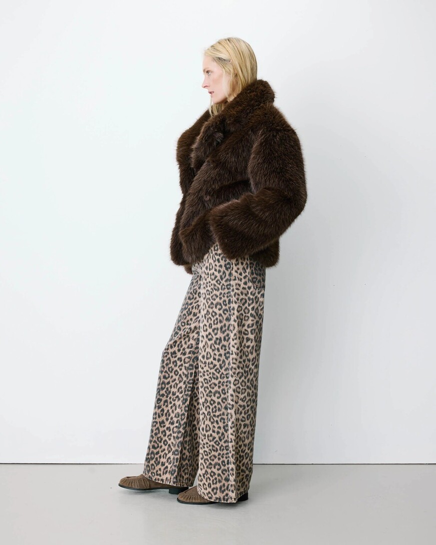 DOUBLE-BREASTED FAUX-FUR COAT CHOCOLAT AMY