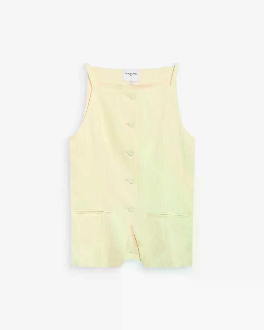 TAILORED TENCEL AND LINEN SQUARE-NEK VESTJAUNE WINSTON,M