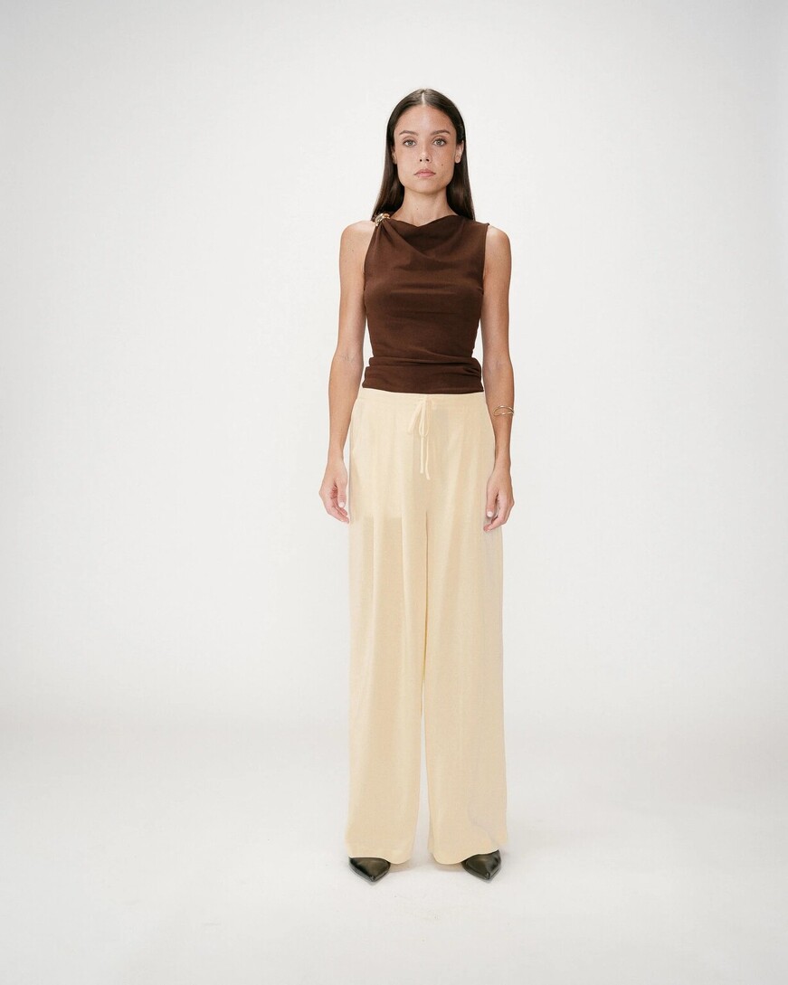 FLUID LINEN TAILORED PANTS JAUNE WALLY,L