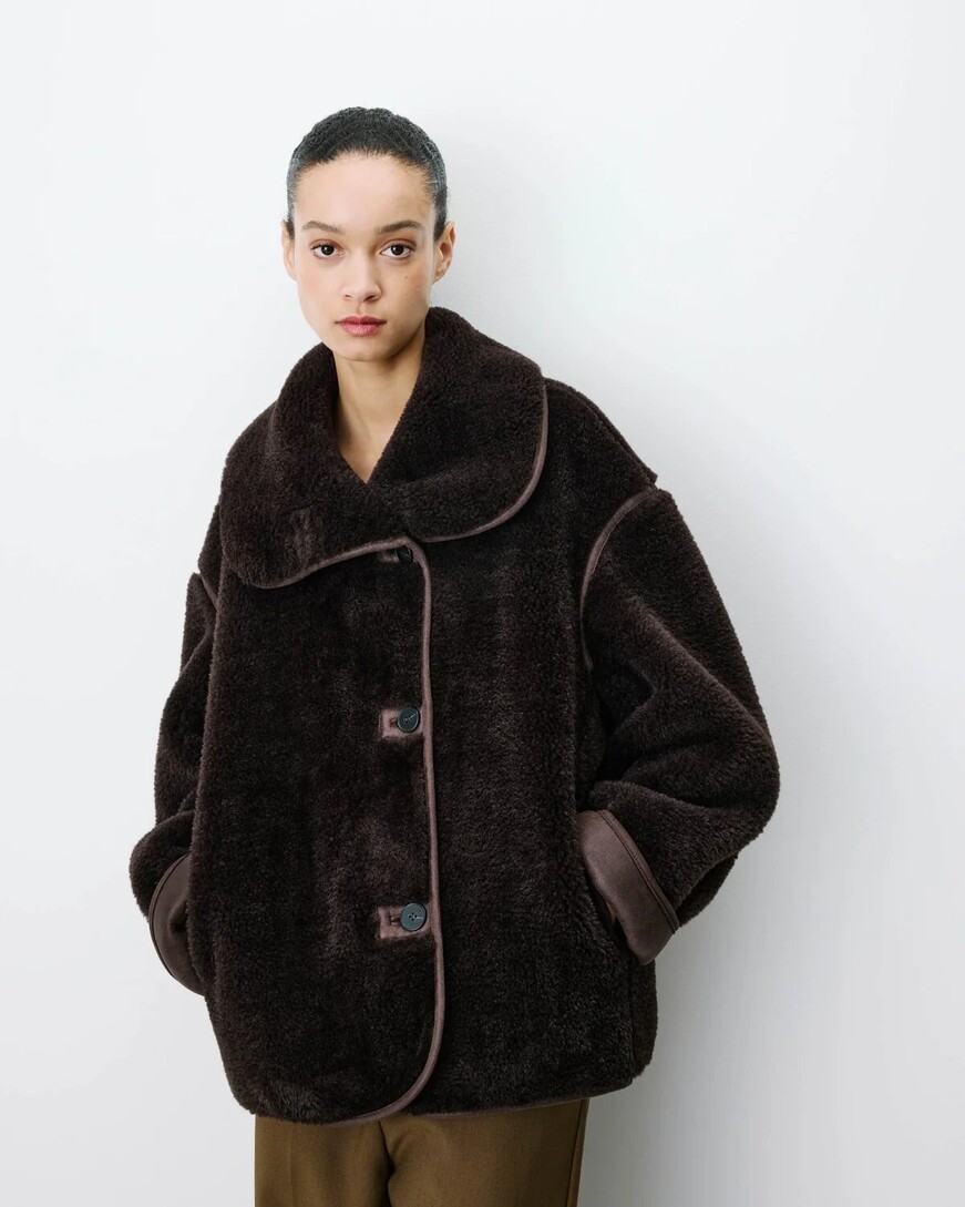 BUTTONED FAUX-FUR COAT CHOCOLAT AMELIO
