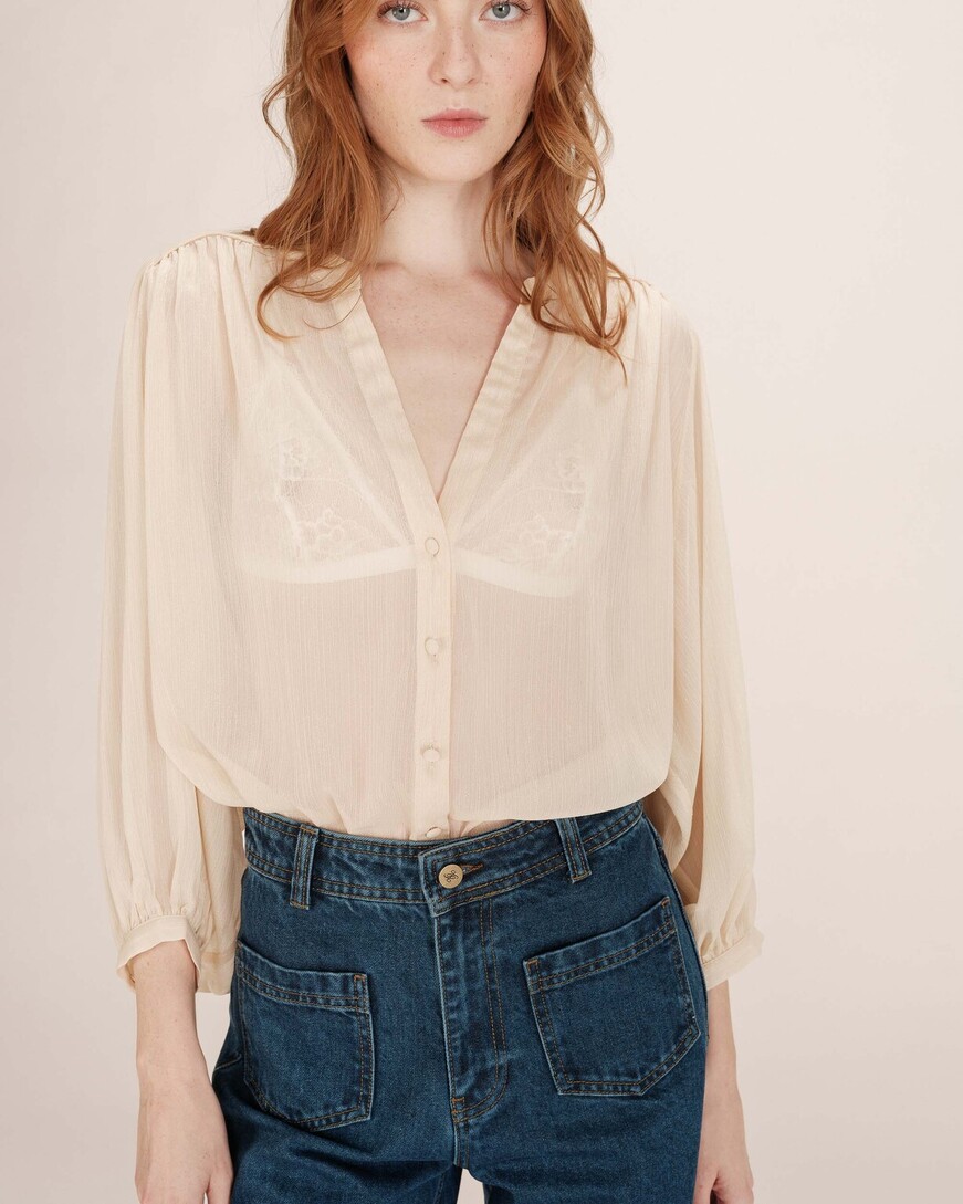SHEER LUREX BLOUSE VANILLE TARZY GRACE&MILA,L