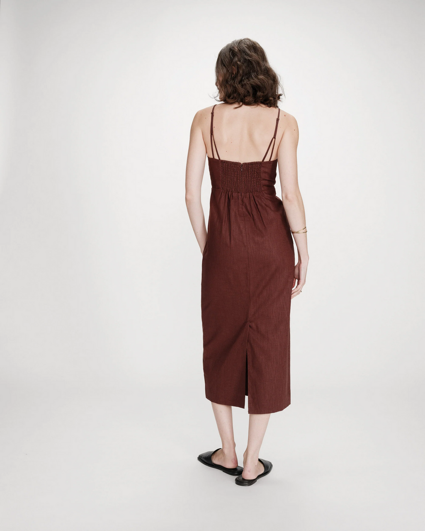 FITTED LINEN LONG DRESS CHOCOLAT VERANYS,L