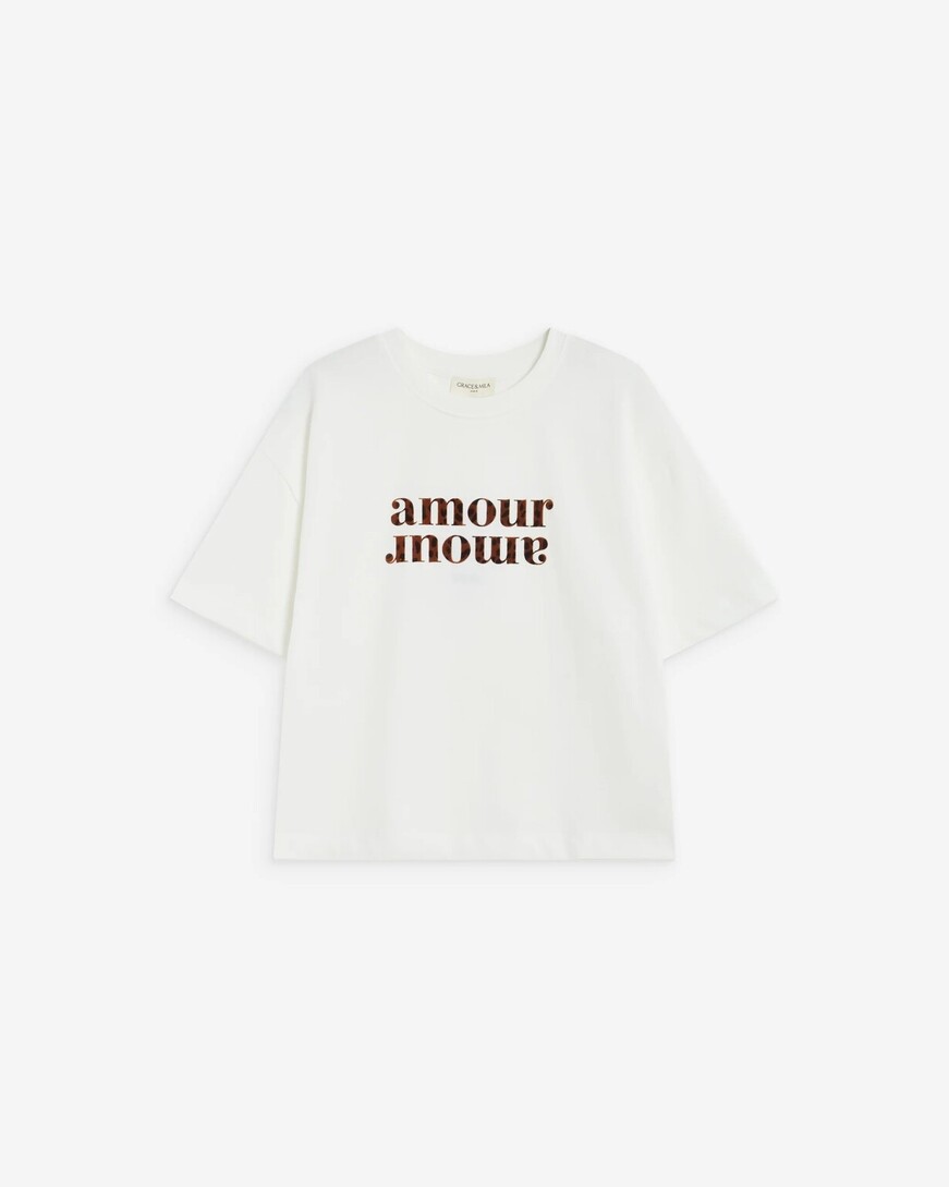 IVORY SHORT-SLEEVED COTTON T-SHIRT WITH LETTERING ANIS