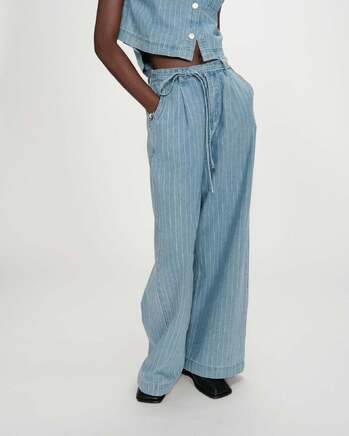 LOOSE-FIT JEANS STRIPEDBLUE POMPON