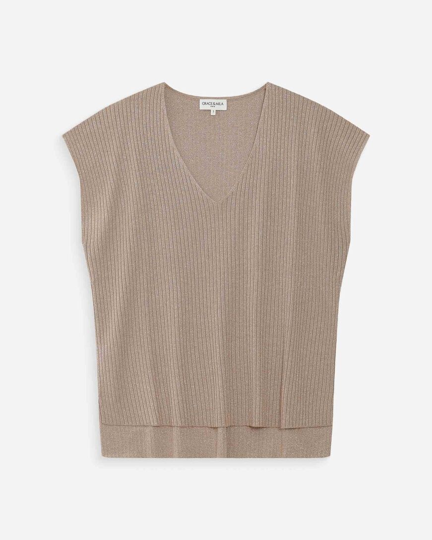 LOOSE LUREX V-NEK TOP VAPORO