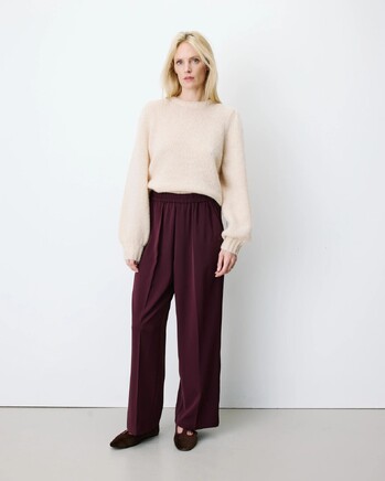 WIDE-LEG FLUID PANTS MID-RISE WAIST AUBERGINE NOBLESSE