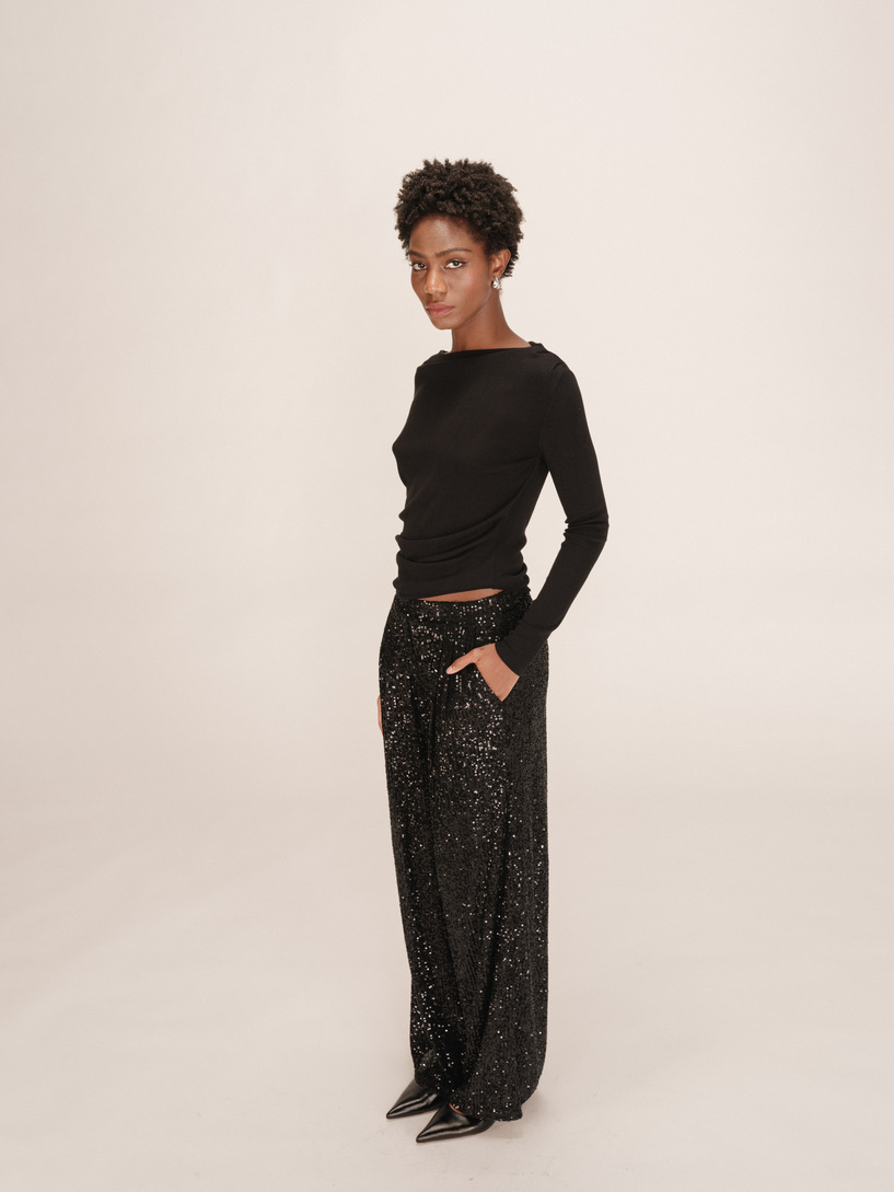  WIDE SEQUINTROUSERS BLACK TOBY GRACE&MILA,M