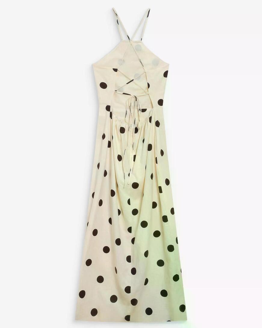 FITTED POLKA DOT LONG DRESS WITH OPEN BACK ECRU WYELLA,M