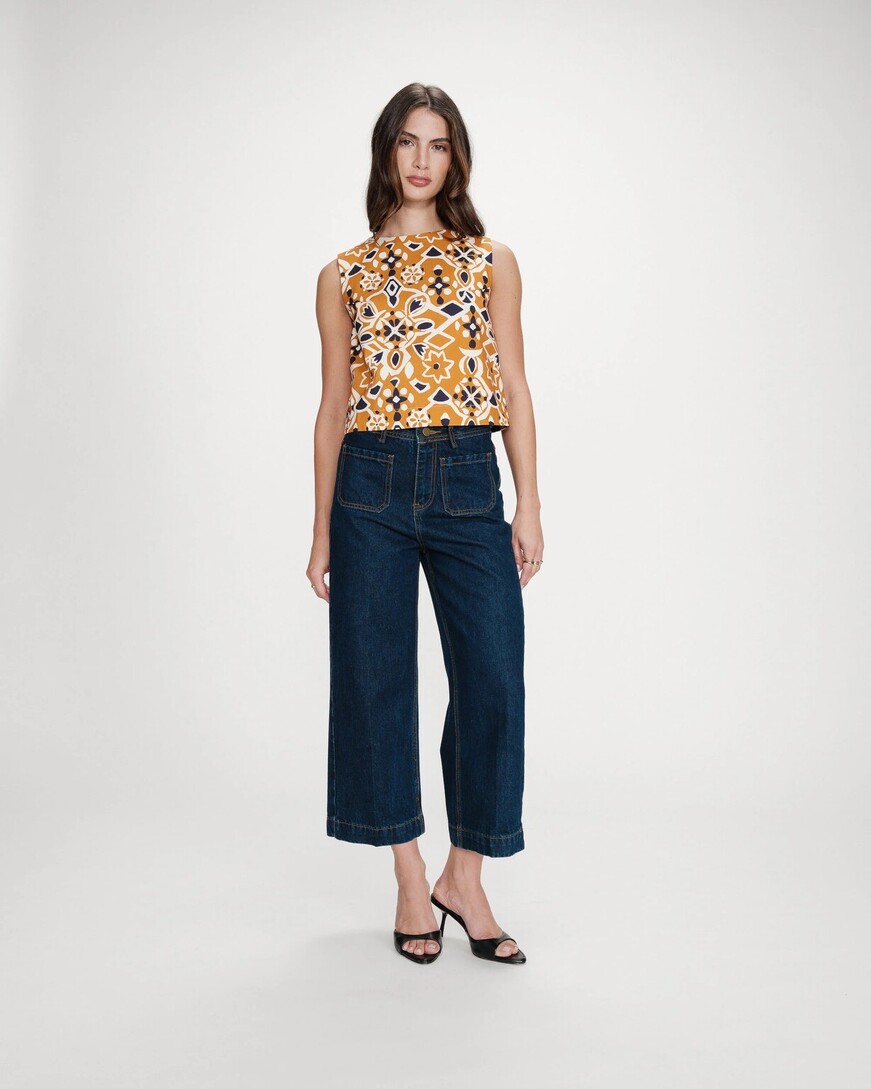 STAIGHT PRINTED TOP COGNAC VENISE