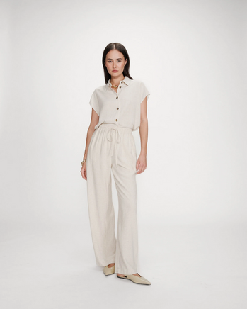 WIDE-LEG LINEN PANTS SABLE RAVEN