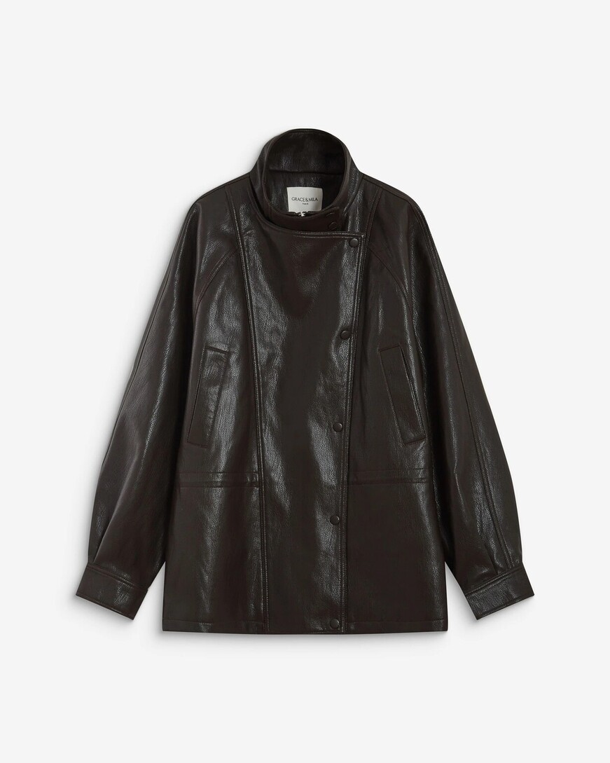 RELAXED FAUX-LEATHER JACKET CHOCOLAT AUBURN