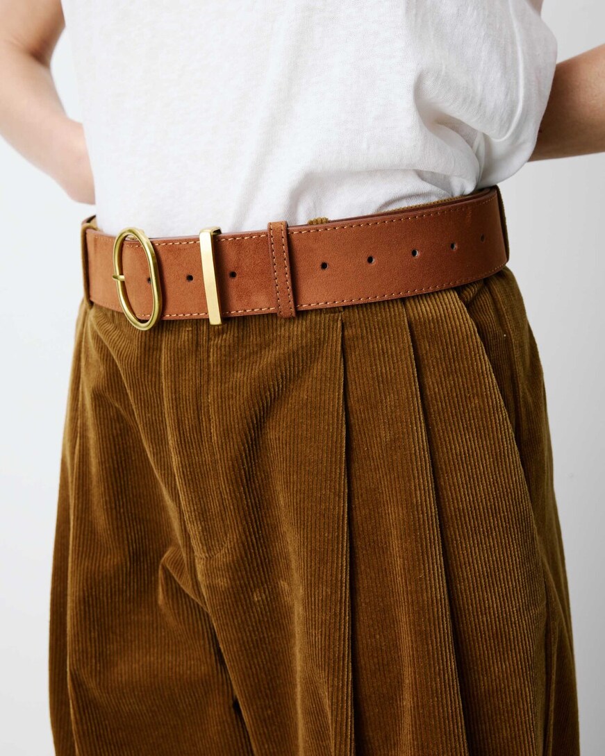 SUEDE BELT WITH GOLD BUCKLE COFFE SWINTON