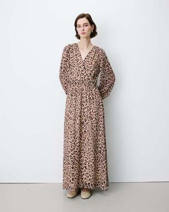 LONG V-NECK LONG-SLEEVE PRINTED DRESS LEO ALICE