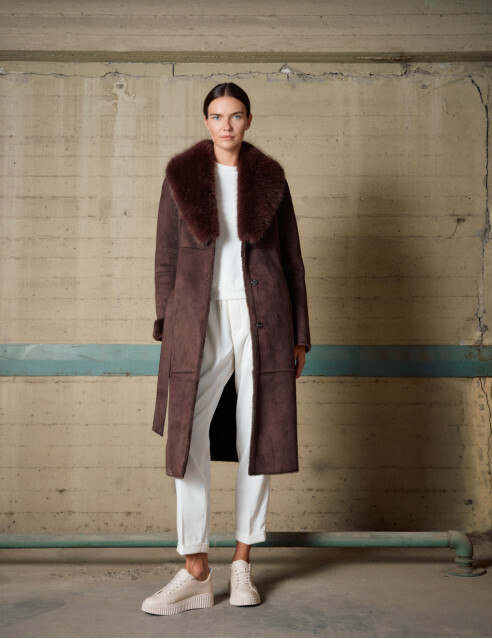 LONG COAT WITH FAUX FUR BISTON