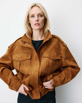 OVERSIZED SUEDE-EFFECT HIGH-NECK JACKET CAMEL ARIELLE