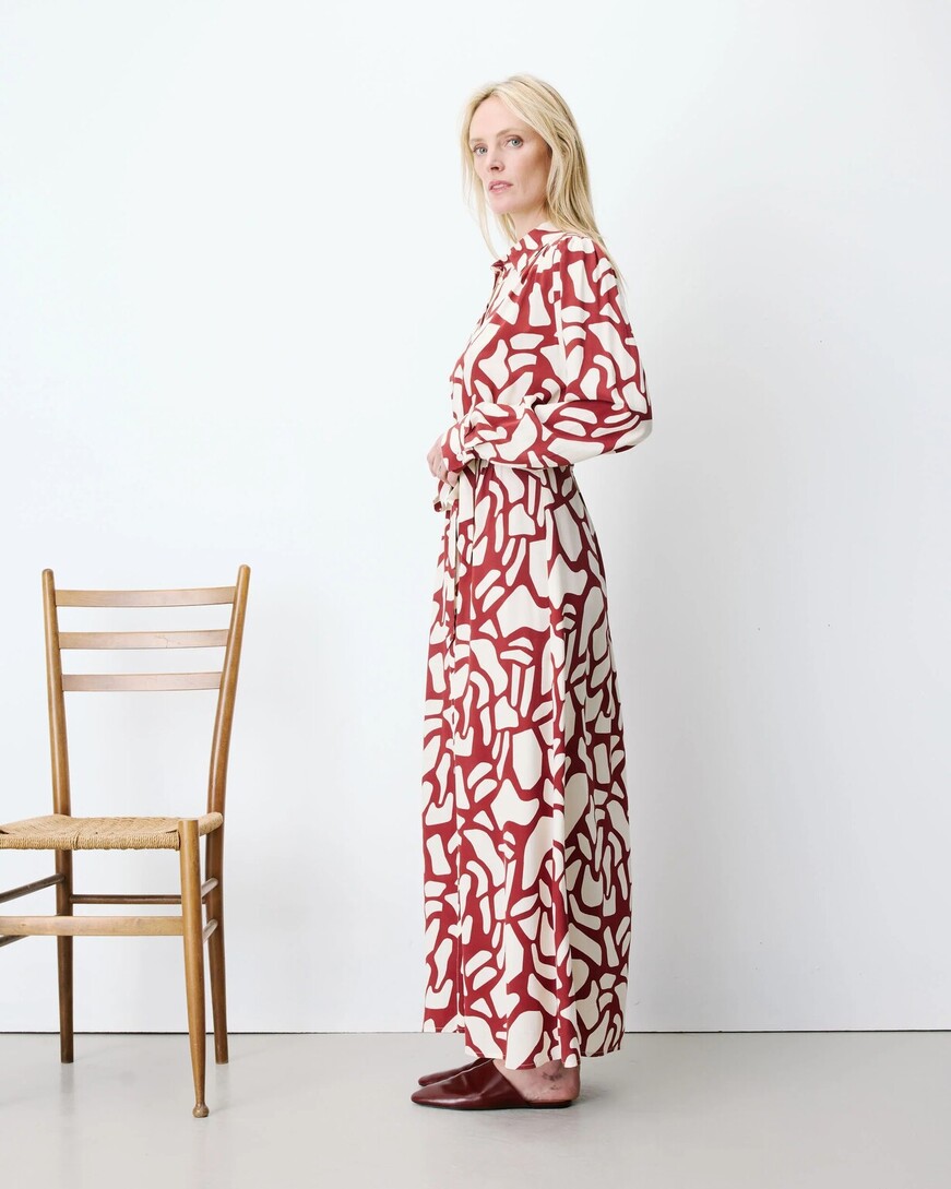 LONG SHIRT DRESS WITH BELT TERRACOTTA AVELINE