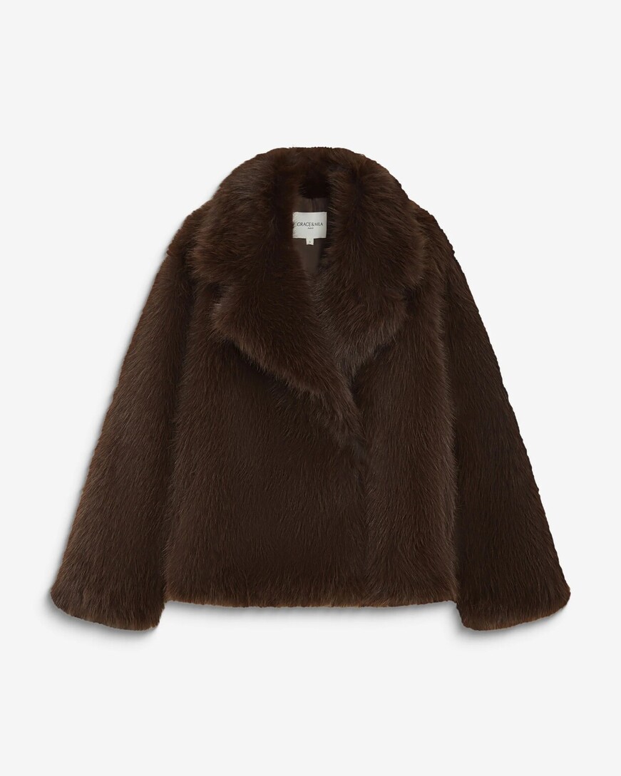DOUBLE-BREASTED FAUX-FUR COAT CHOCOLAT AMY