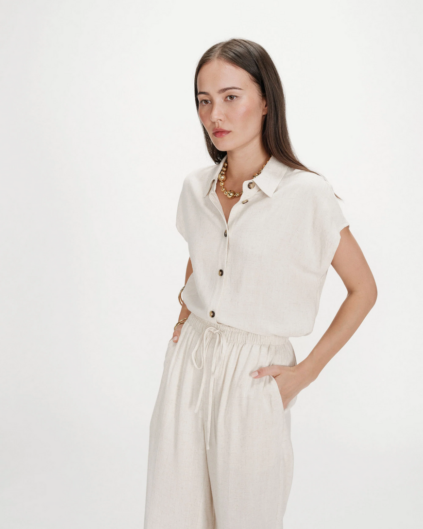 WIDE-LEG LINEN PANTS SABLE RAVEN