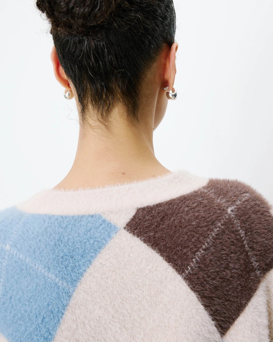 ARGYLE V-NECK CARDIGAN BLUET ALEXAN