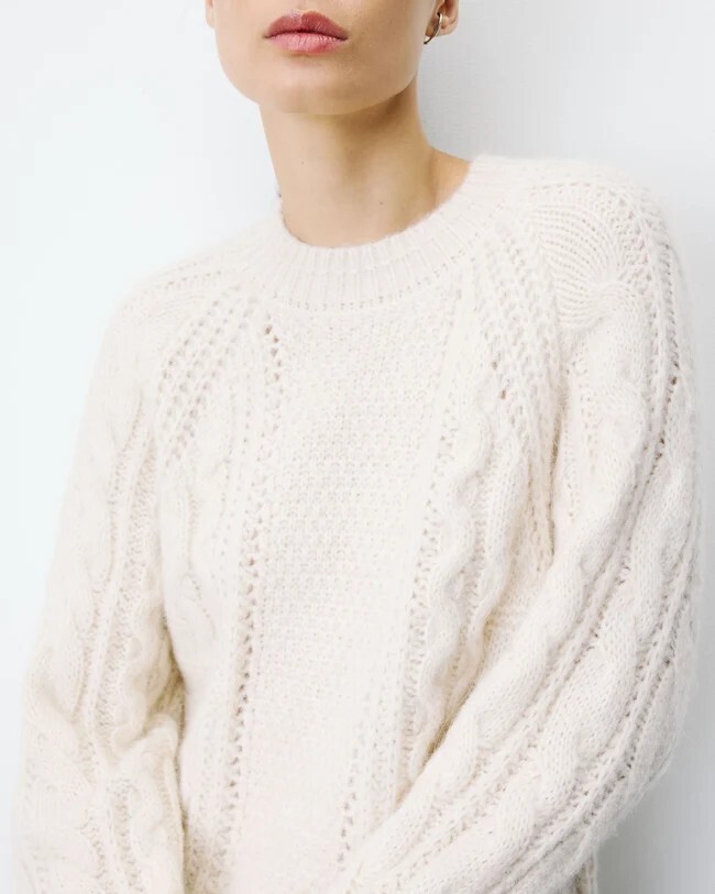 CABLE-KNIT CREW-NECK SWEATER ECRU AMPARO