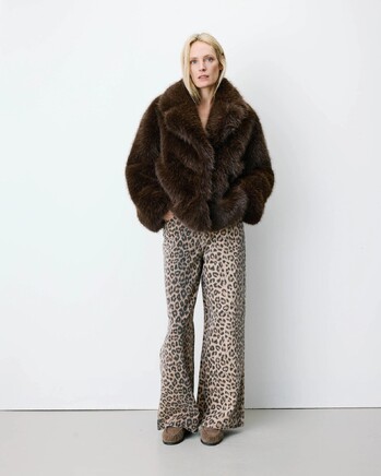 DOUBLE-BREASTED FAUX-FUR COAT CHOCOLAT AMY
