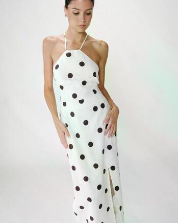 FITTED POLKA DOT LONG DRESS WITH OPEN BACK ECRU WYELLA