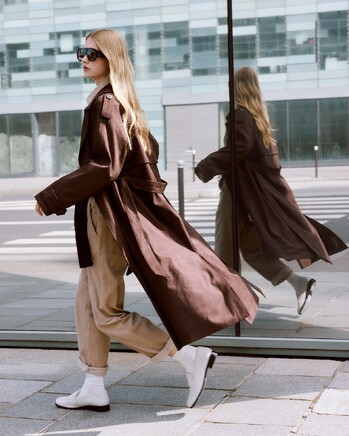 LONG SUEDE-EFFECT TRENCH COAT CHOCOLAT ASTRID