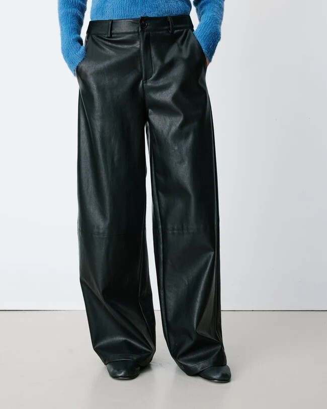 FAUX-LEATHER BARREL PANTS NOIR ALFIE
