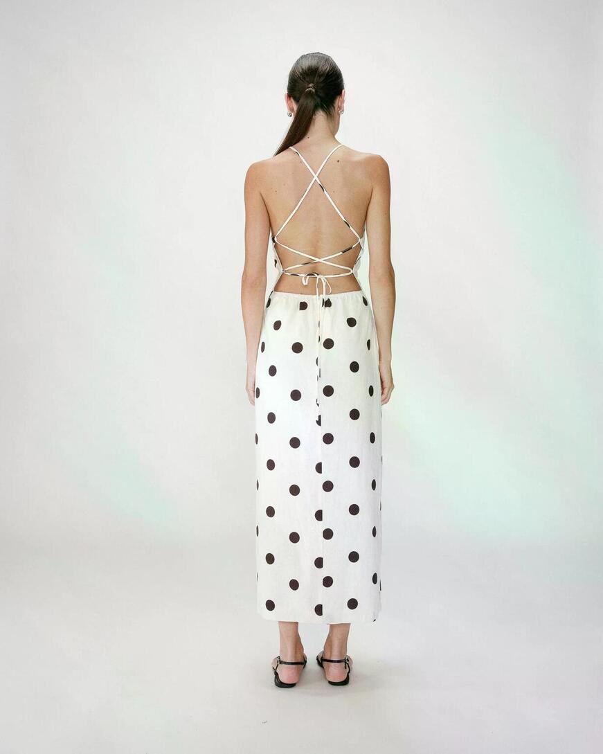 FITTED POLKA DOT LONG DRESS WITH OPEN BACK ECRU WYELLA,M