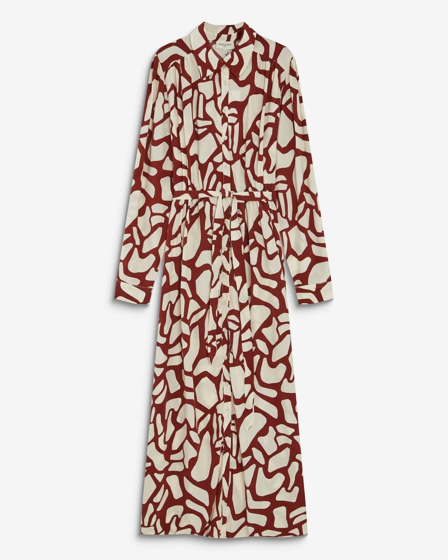LONG SHIRT DRESS WITH BELT TERRACOTTA AVELINE