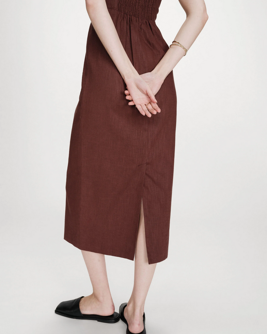 FITTED LINEN LONG DRESS CHOCOLAT VERANYS,L