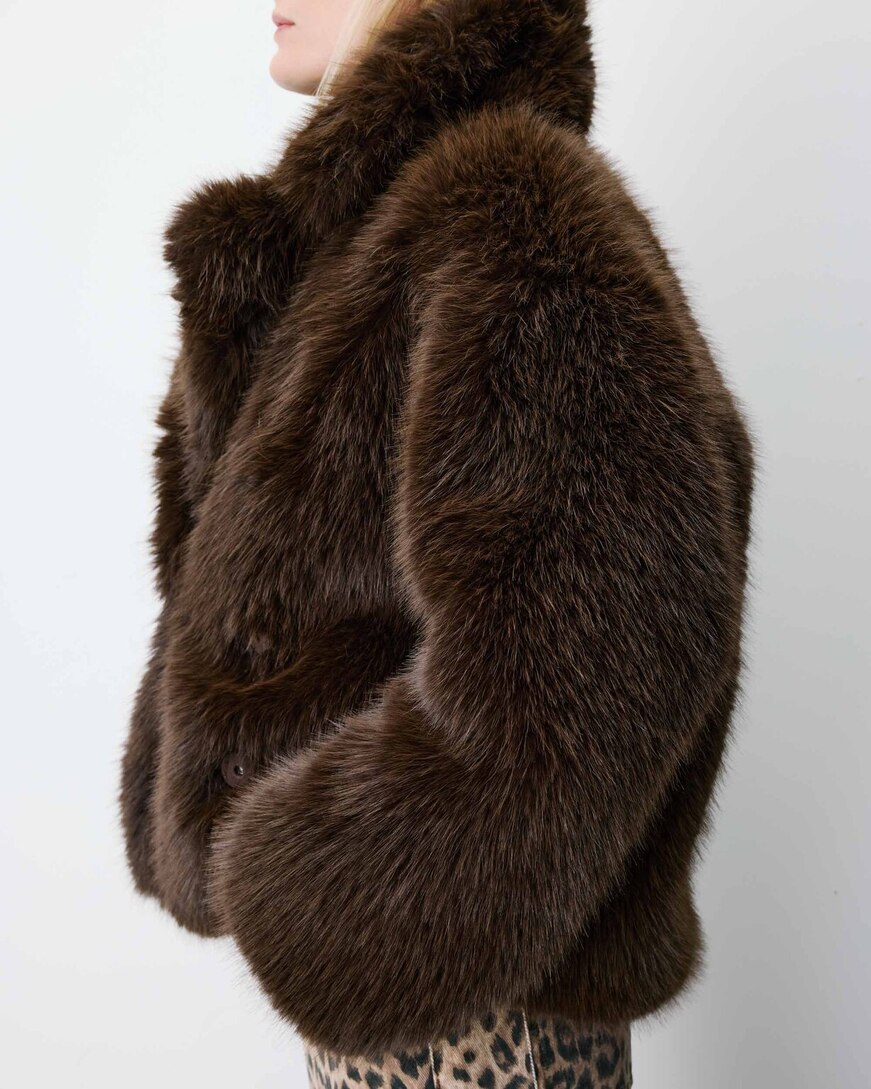 DOUBLE-BREASTED FAUX-FUR COAT CHOCOLAT AMY