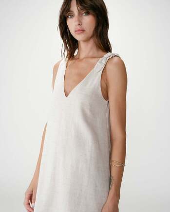 FLARED SHORT LINEN DRESS WITH V-NECK SABLE WYNETTE