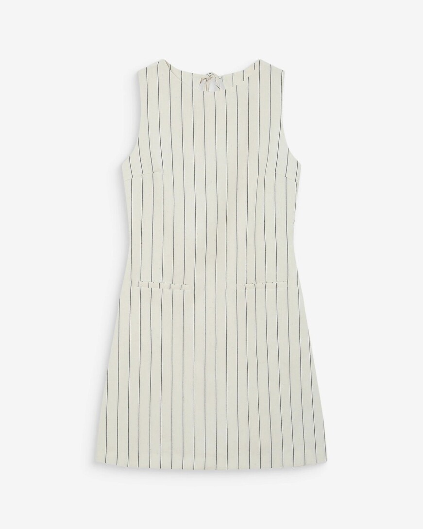  SHORT LINEN PINSTRIPE DRESS WHITE VEA