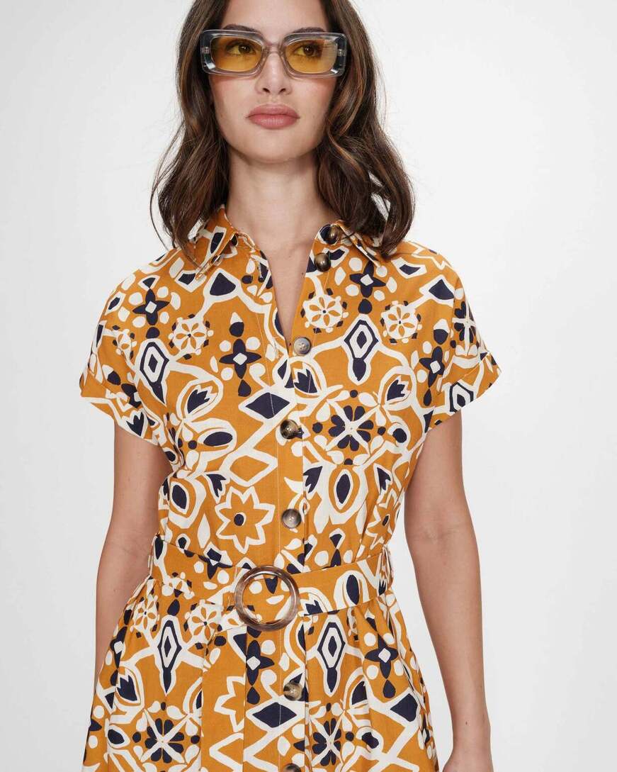 LONG PRINTED DRESS COGNAC VIRGINIA