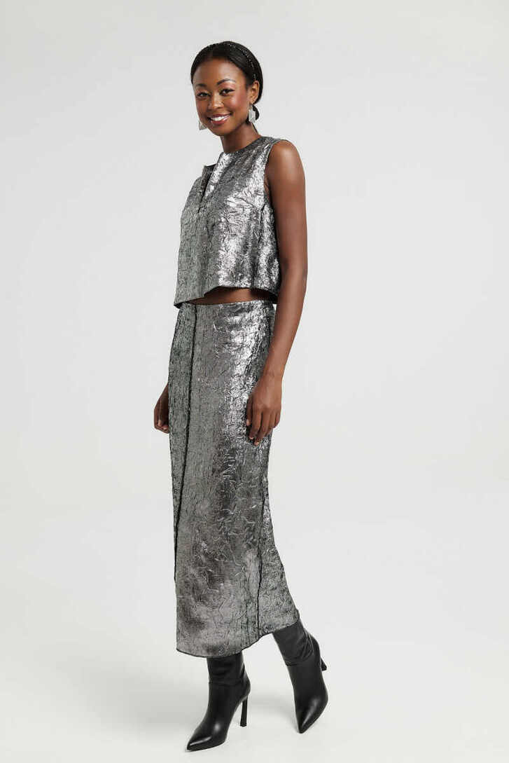 SLEEVELESS TOP SILVER (112) FEEL CUTE,L
