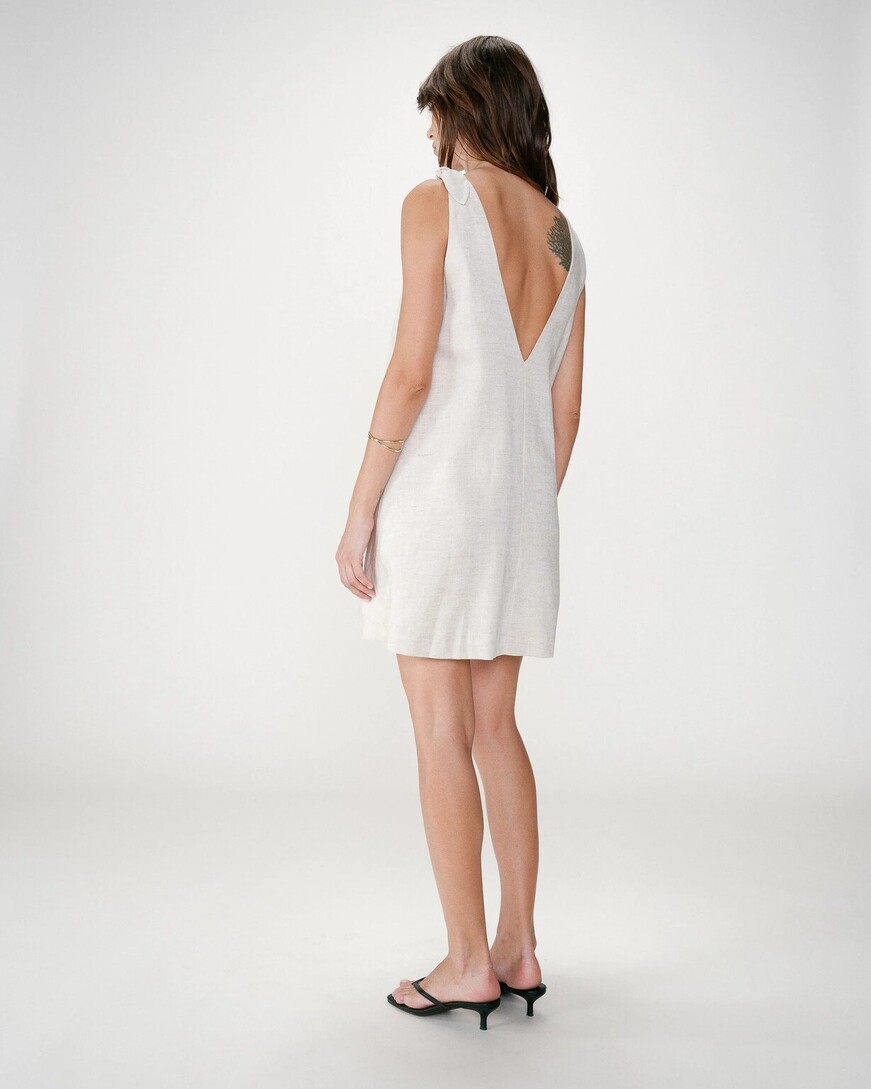 FLARED SHORT LINEN DRESS WITH V-NECK SABLE WYNETTE,M