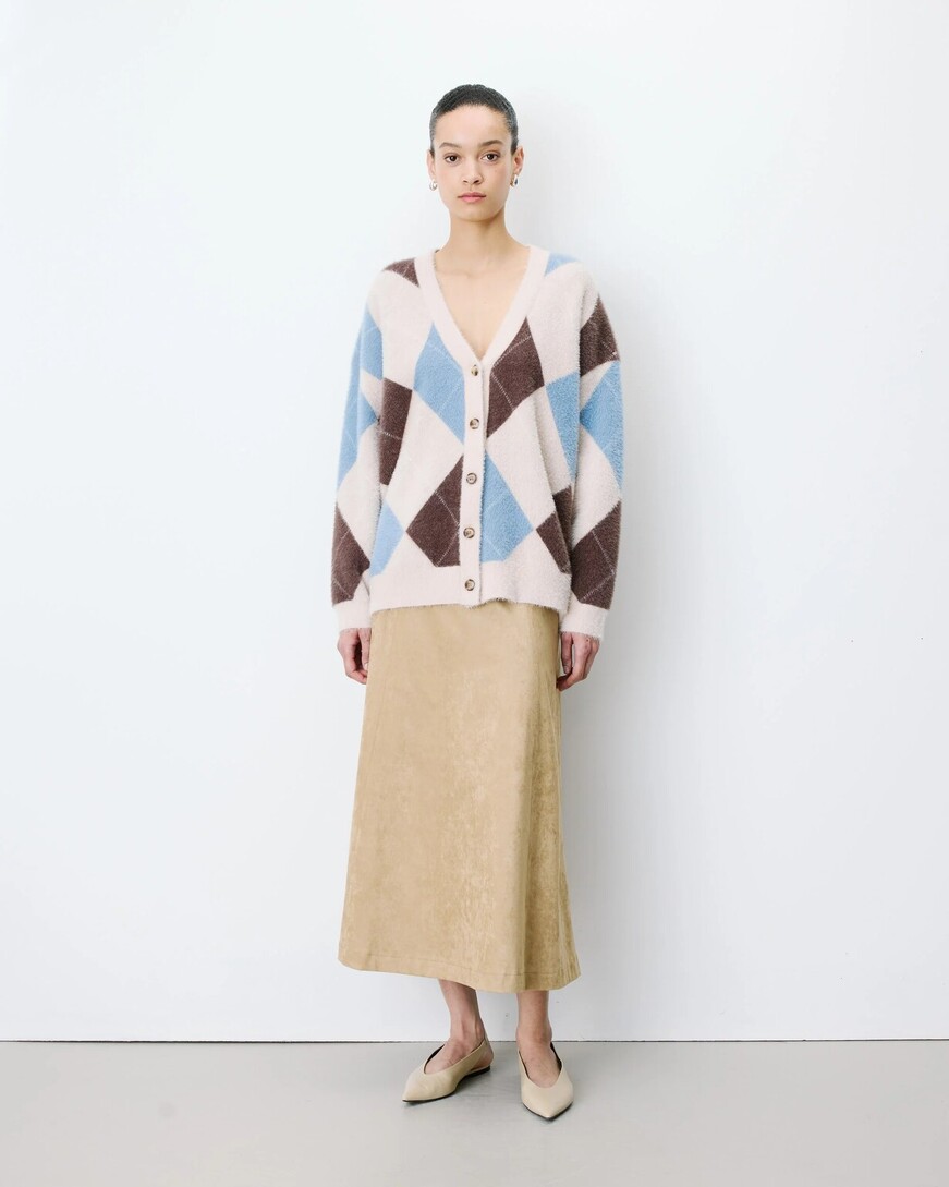 ARGYLE V-NECK CARDIGAN BLUET ALEXAN