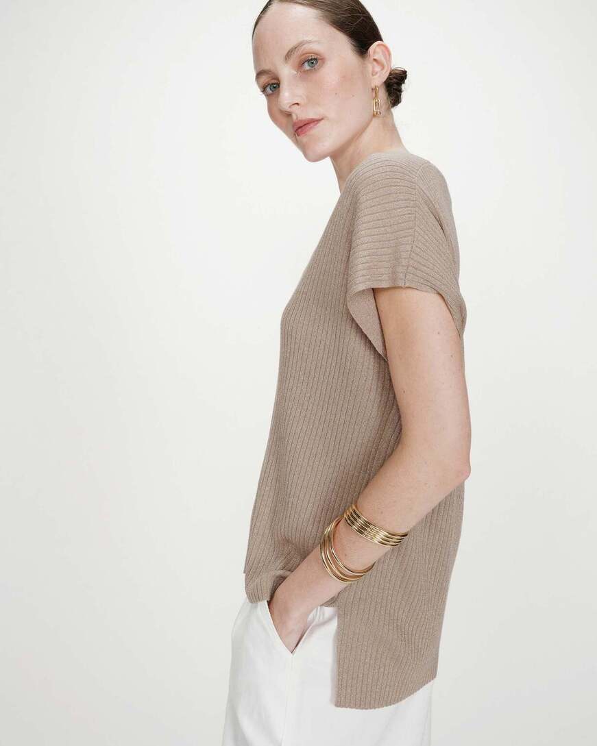 LOOSE LUREX V-NEK TOP VAPORO