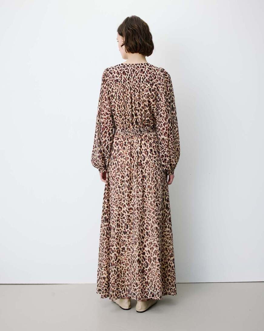 LONG V-NECK LONG-SLEEVE PRINTED DRESS LEO ALICE