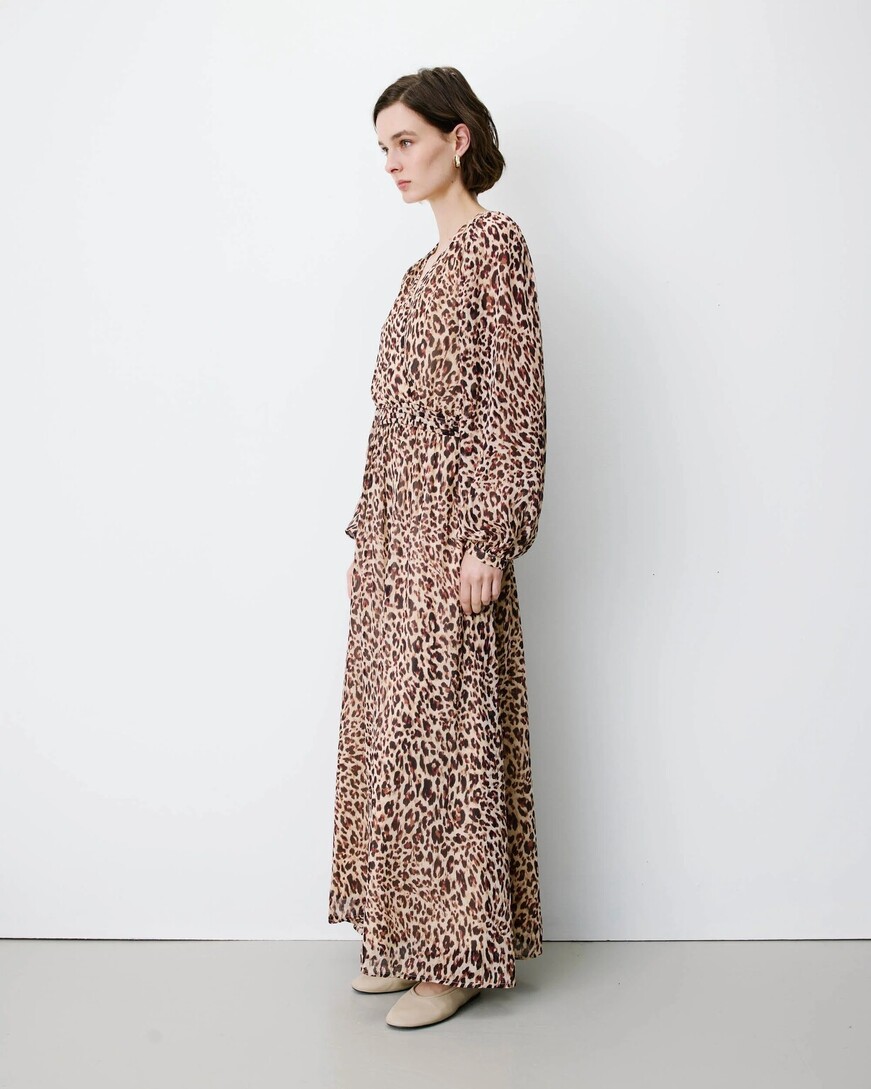LONG V-NECK LONG-SLEEVE PRINTED DRESS LEO ALICE