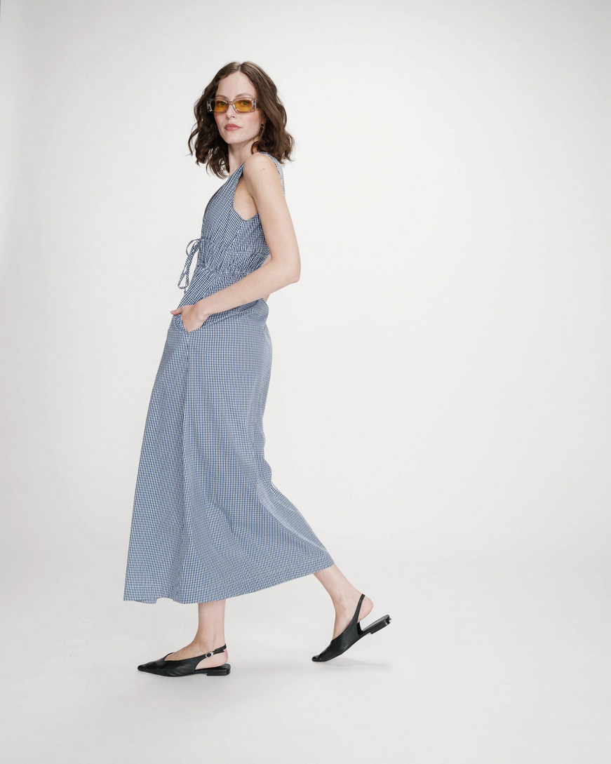 LONG CHECKED DRESS MARINE VELMIRA